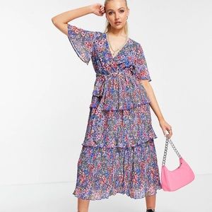 ASOS DESIGN | tiered pleated floral midi dress